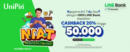 Ngegame Irit Tiap Saat bareng QRIS LINE Bank di UniPin Cashback hingga Rp 50Ribu!